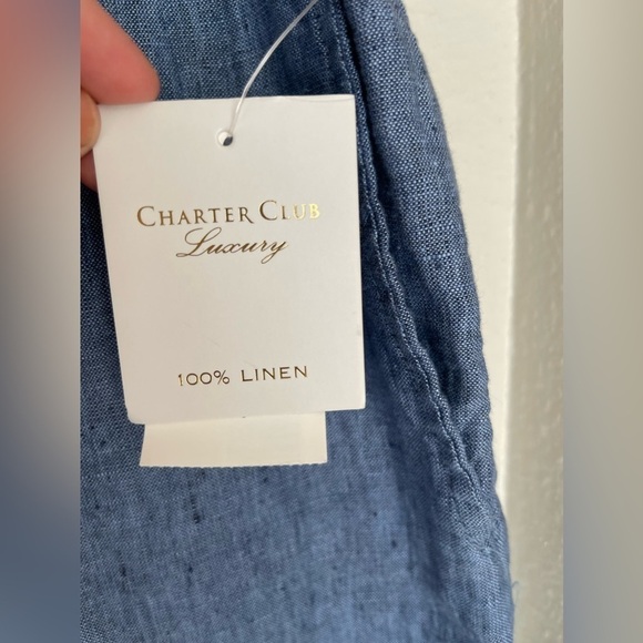 Charter Club Women's Linen Cropped Pull-On Pants Blue Ocean - Picture 8 of 12